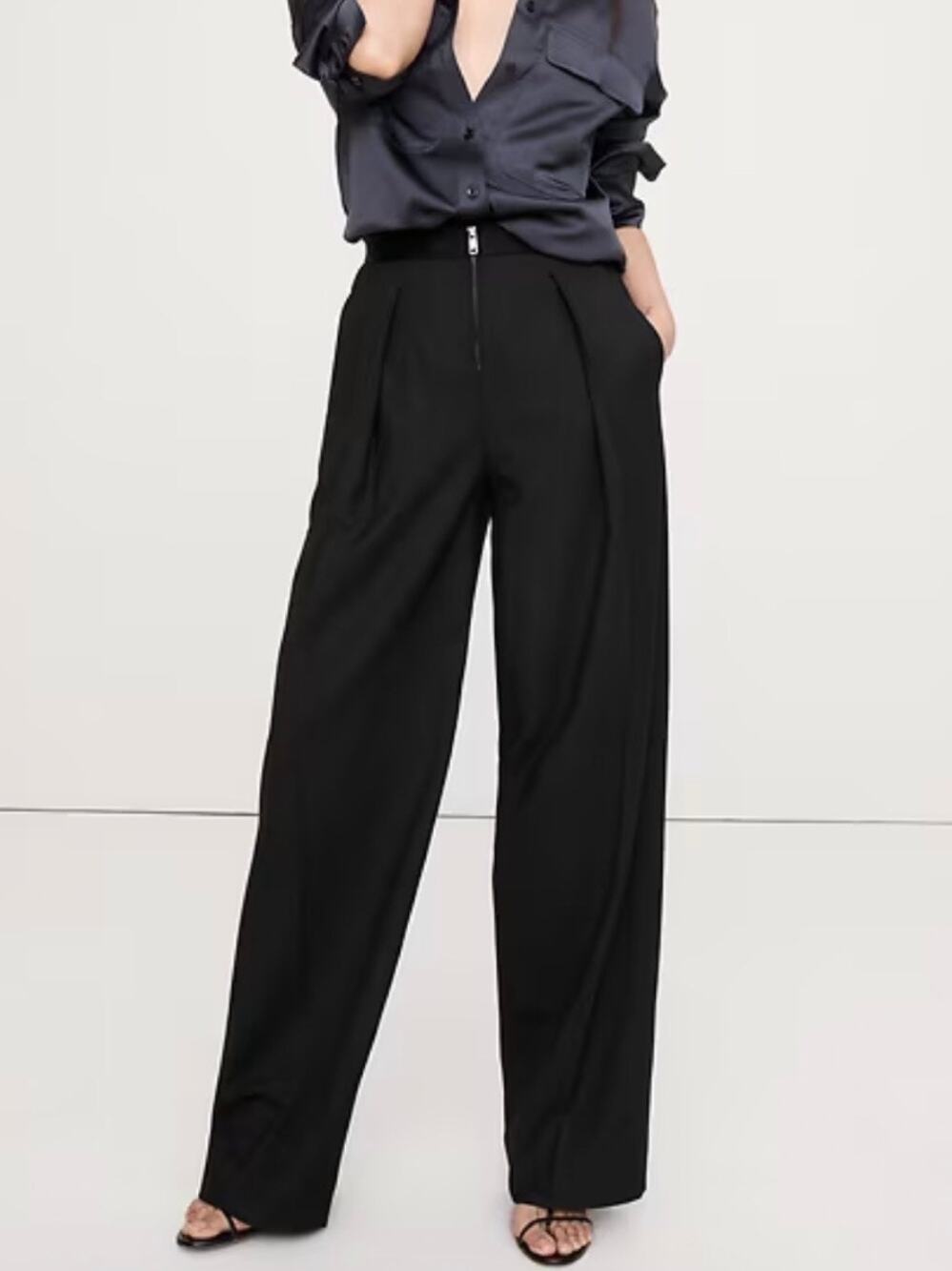 Banana Republic High Rise Wide Leg Tuxedo Pant Black 16